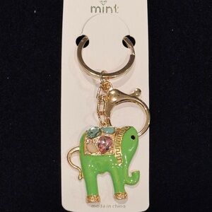 BAG CHARM Mint Jeweled Lucky Elephant Keychain - Green Gold Tone NWT